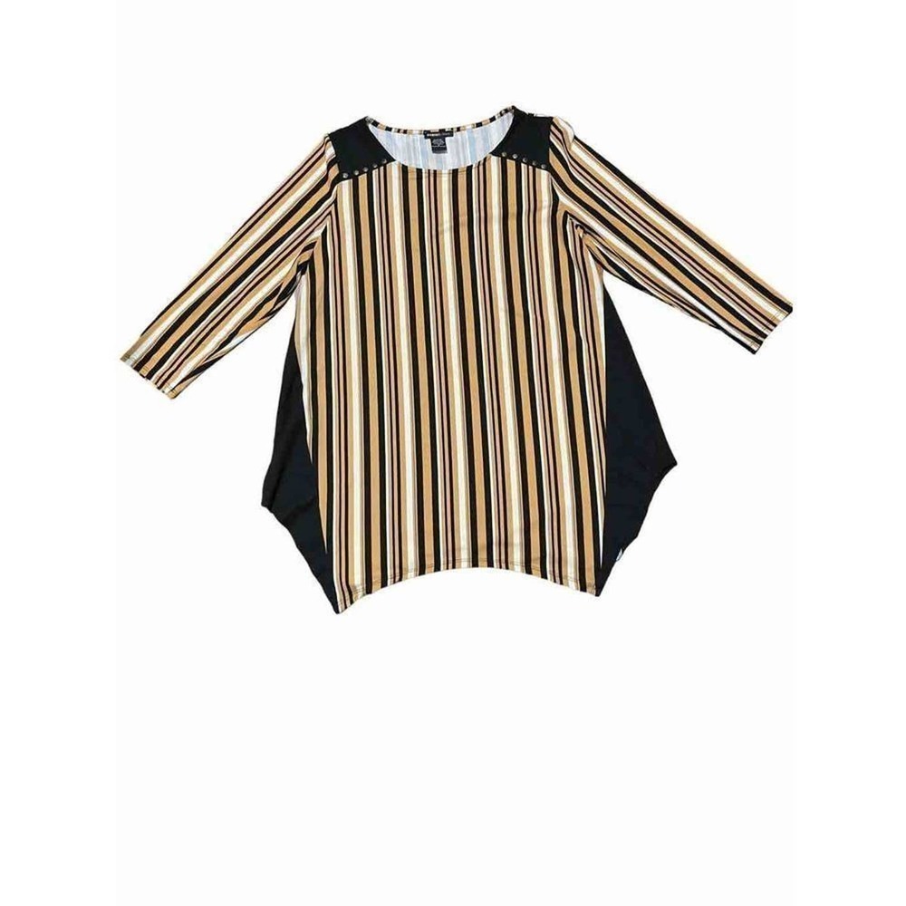 Robert Louis Striped Studded Detail‎ 3/4 Sleeve Top Black Gold White Small